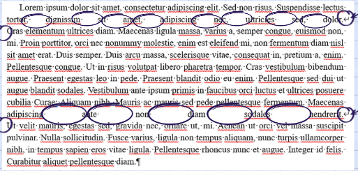 Affichage des caractères non imprimables dans Word montrant des retours à la ligne forcés dans un manuscrit avant correction